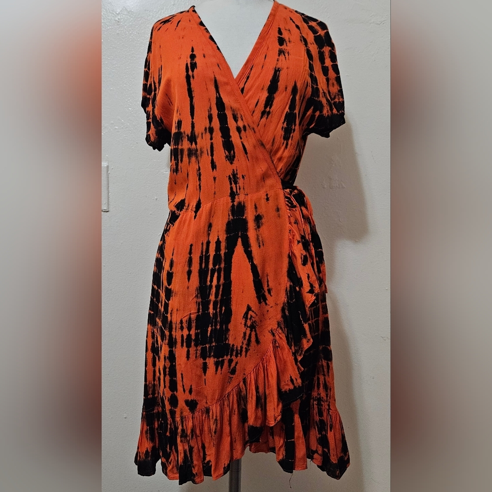 Wayan Tie Dye Mini Wrap Dress Size